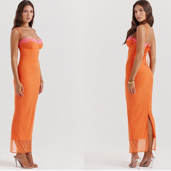 HOUSE OF CB 'Aiza' Flame Orange Maxi Dress - Picture 2 of 14